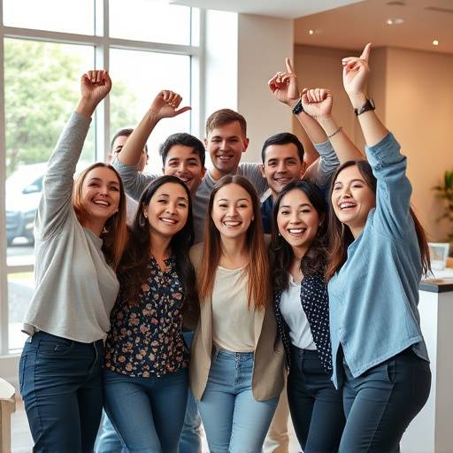 Foto di una riunione di team dopo il coaching, che mostra collaborazione e successo.